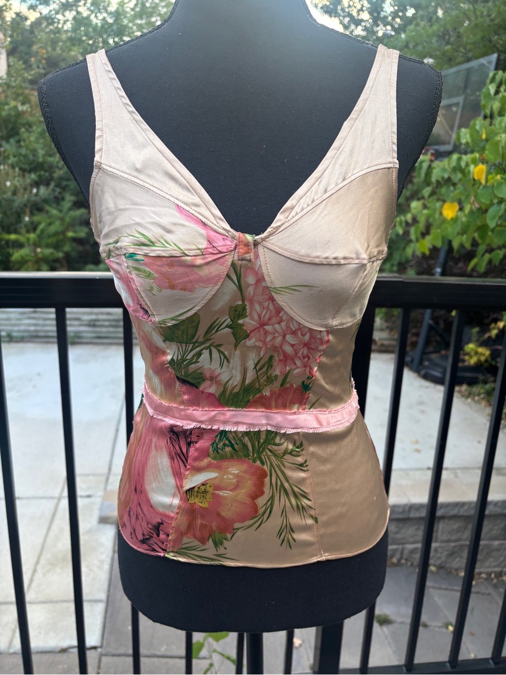 Tracy Reese Pink & Cream Floral Satin Chemise Top